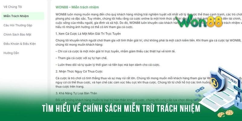 Thumbnail Miễn trừ trách nhiệm Won88 – Chính sách bảo vệ quyền lợi người chơi